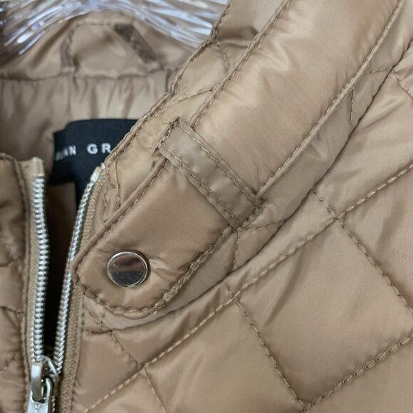 Susan Graver Womens XL Quilted Jacket Ponte Side Panels Zip Pockets Tan Puffer - Picture 7 of 14